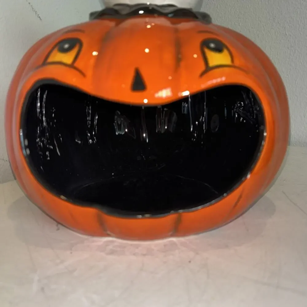 Johanna Parker Gus the Ghost on top of Pumpkin Big Mouth Candy Bowl Halloween